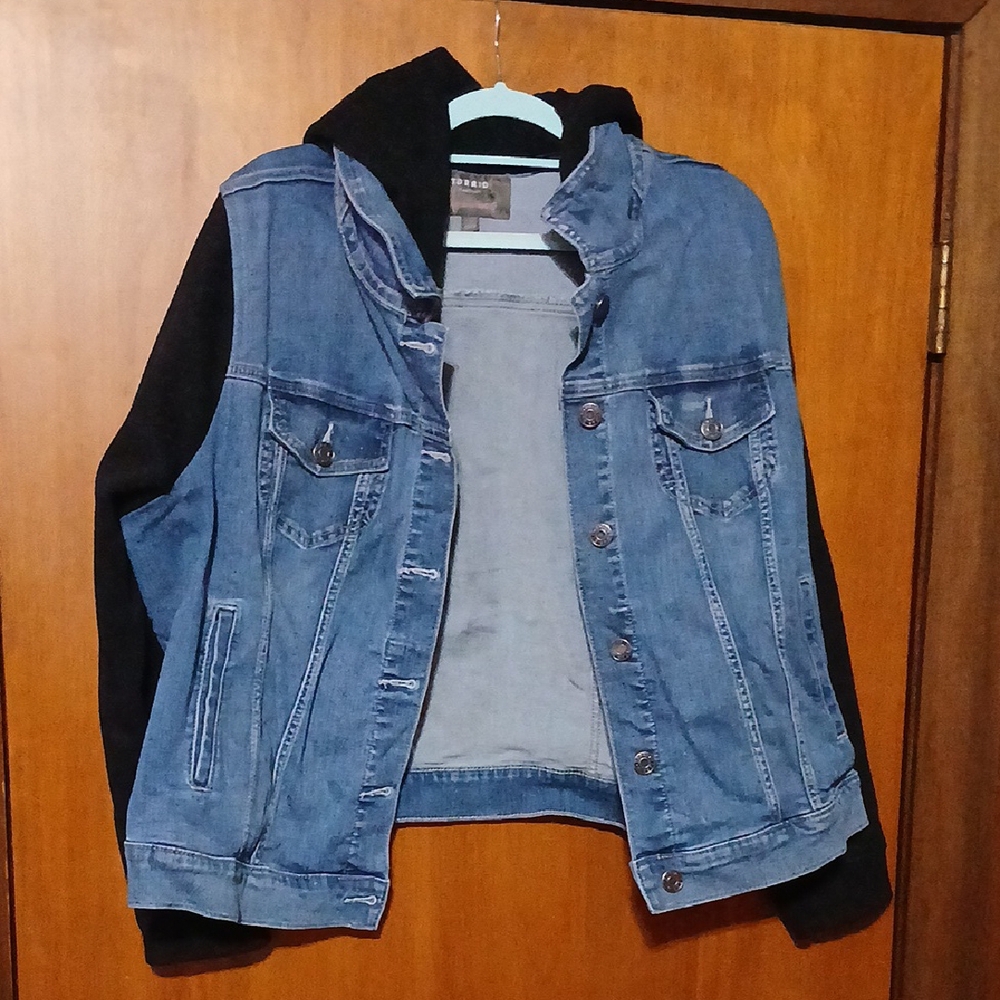Blue Denim Jacket with Black Sleeves